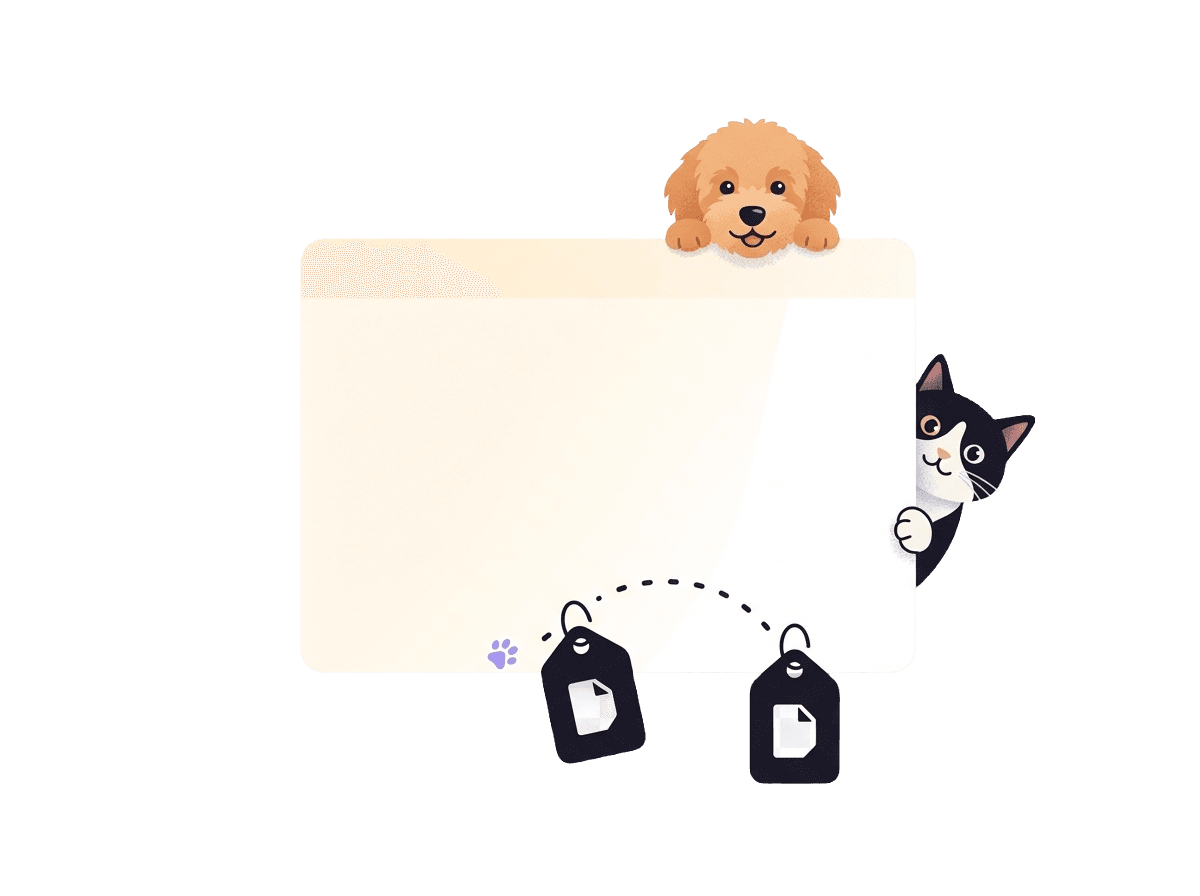 Curious pet looking for a missing page on a dotted paw trail